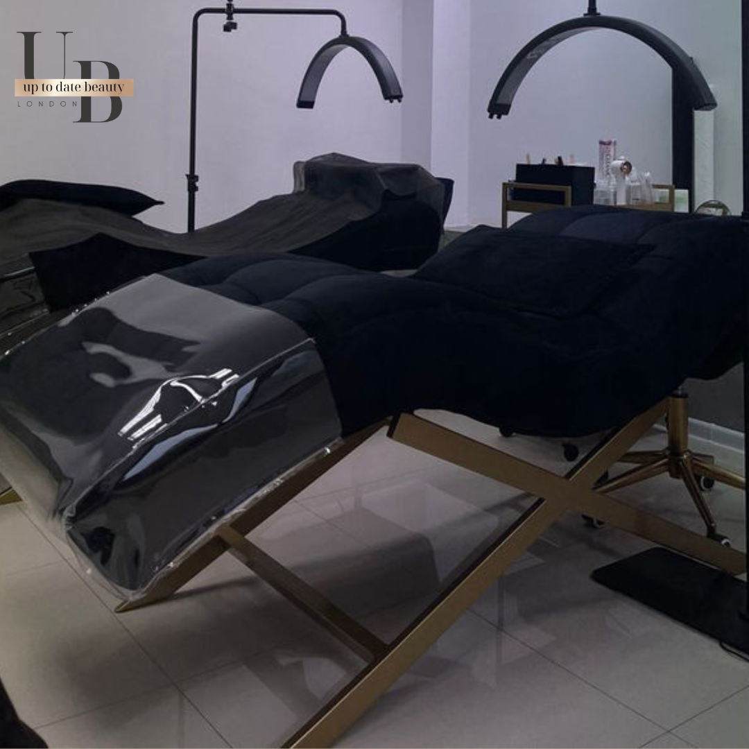 Modern Black Velvet Aesthetic Treatment Bed with Steel Legs