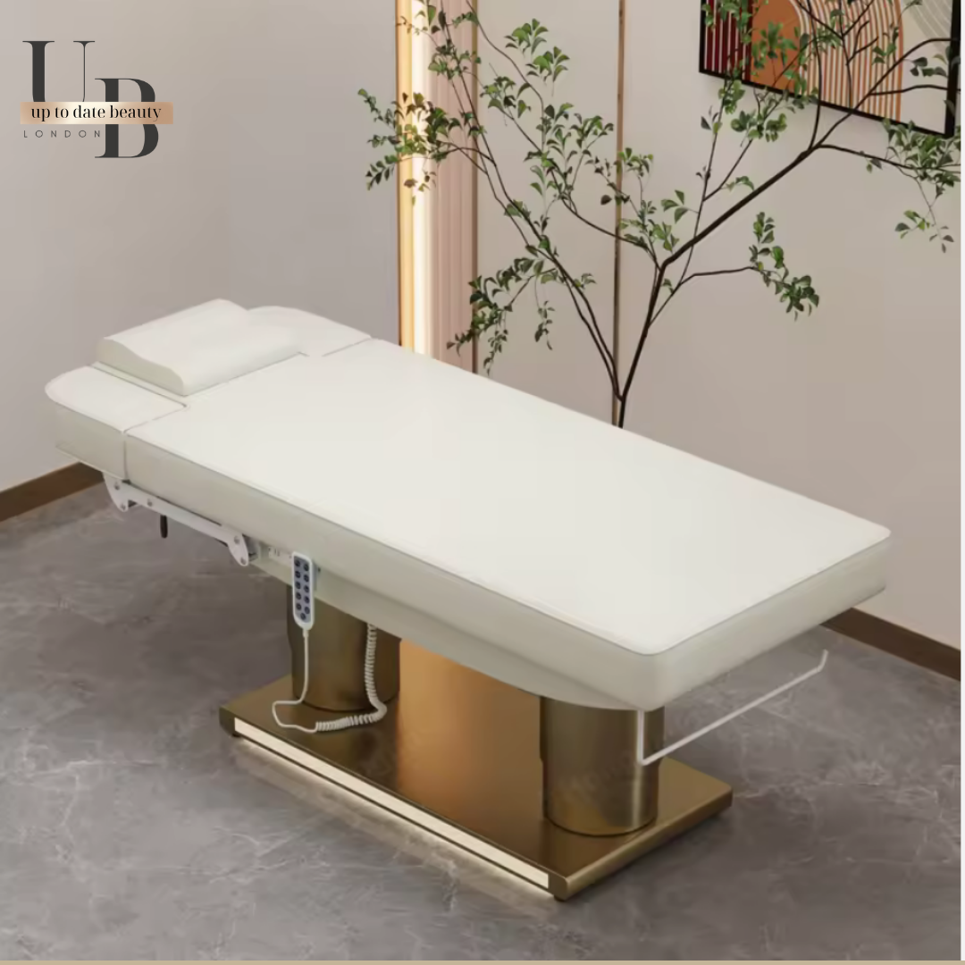 The Luxe White & Gold Aesthetic Medicine Bed Set (Bed + Stool)