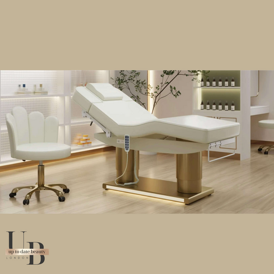 The Luxe White & Gold Aesthetic Medicine Bed Set (Bed + Stool)