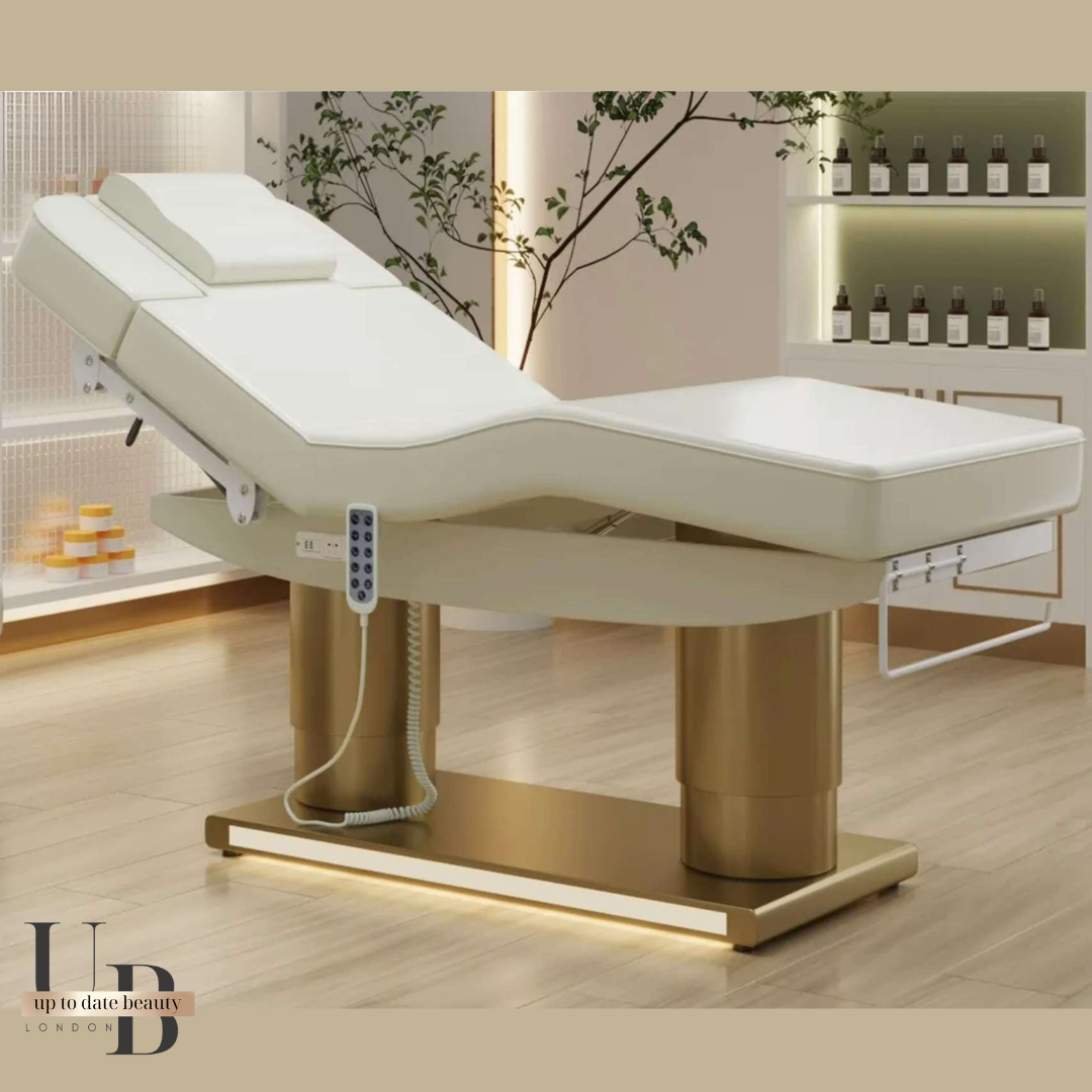 The Luxe White & Gold Aesthetic Medicine Bed Set (Bed + Stool)